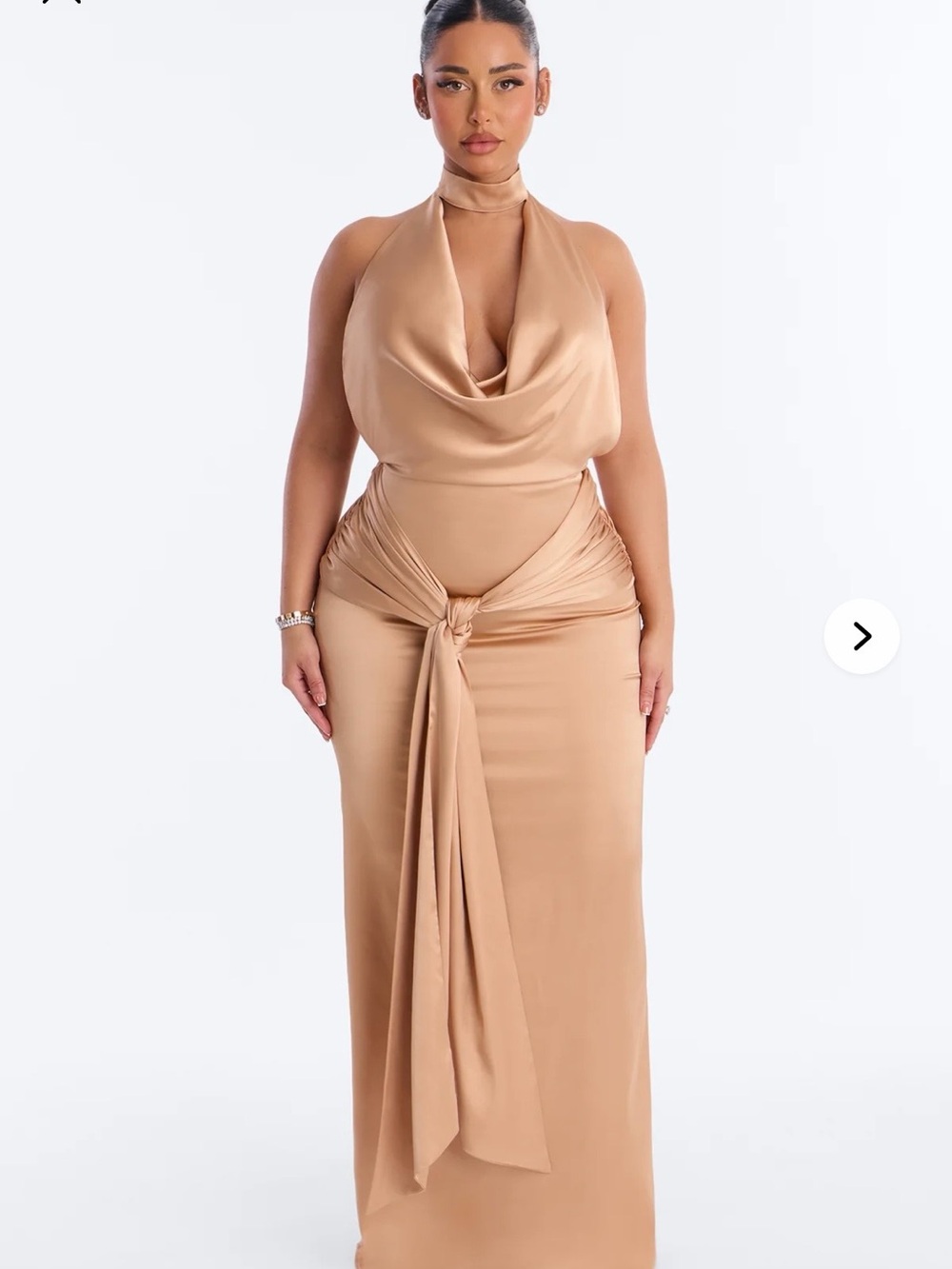 Satin Halter-Neck Maxi Dress in Camel